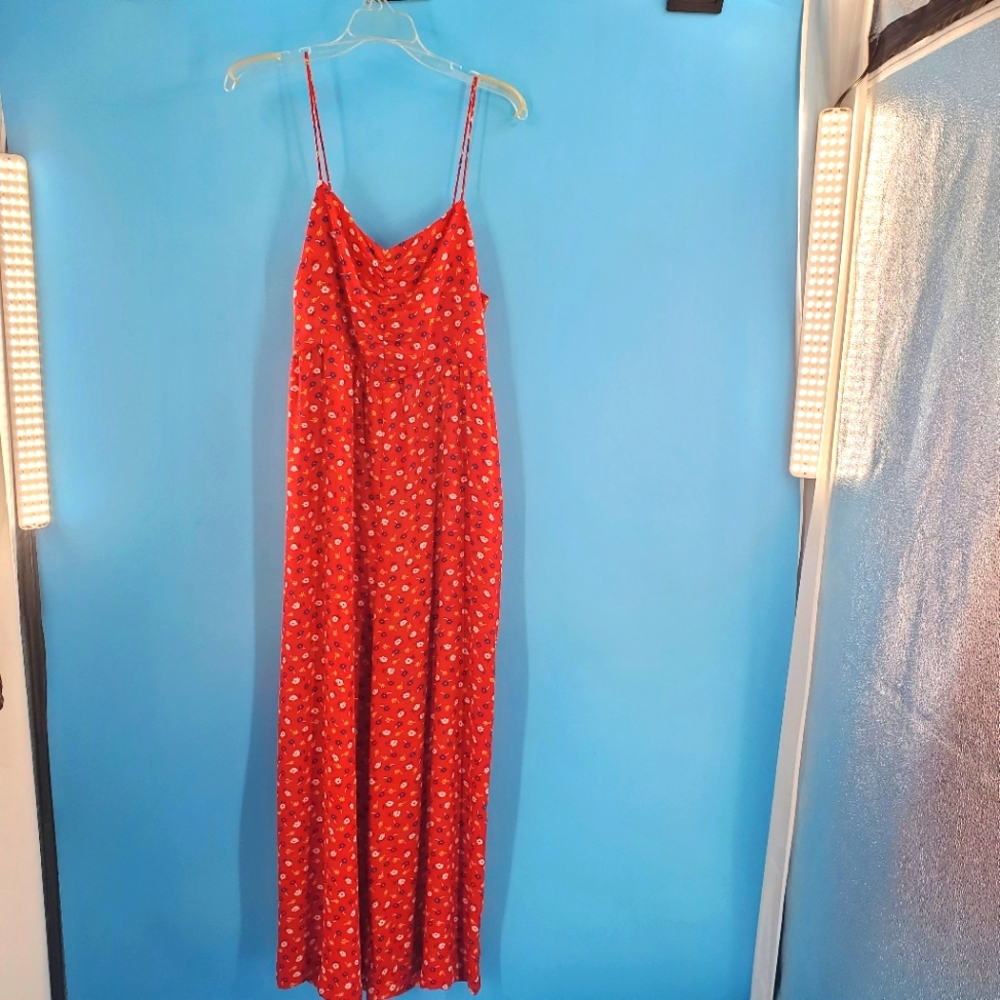Madewell wide leg red floral jumpsuit 14